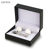 Silver G Alphabet Cufflinks & Tie Clip Set Men Shirt Cuffs Button
