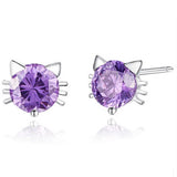 S925 Silver Cat ZC Zircon Stud Earrings Wedding Gift