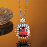 S925 Sterling Silver Ruby Pendant Necklace Diamond Party Gift