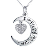 S925 Sterling Silver Heart Moon Pendant Necklace Crystal Heart Jewelry