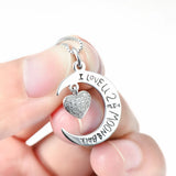 S925 Sterling Silver Heart Moon Pendant Necklace Crystal Heart Jewelry