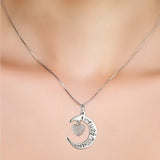 S925 Sterling Silver Heart Moon Pendant Necklace Crystal Heart Jewelry