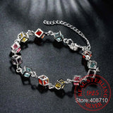 Sterling Silver Happiness Cube Bracelet Multicolored Crystal Rainbow Jewelry