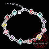 Sterling Silver Happiness Cube Bracelet Multicolored Crystal Rainbow Jewelry
