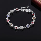 925 Silver CZ Crystal Cube Bracelet Multicolored Rainbow Wedding Jewelry