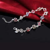 925 Silver CZ Crystal Cube Bracelet Multicolored Rainbow Wedding Jewelry