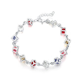 925 Silver CZ Crystal Cube Bracelet Multicolored Rainbow Wedding Jewelry