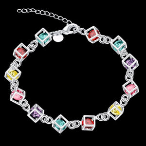 925 Silver Woman Bracelet with Multicolored Cube Crystal