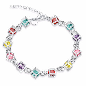 925 Silver Woman Bracelet with Multicolored Cube Crystal