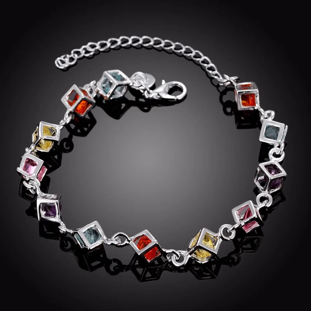 925 Silver Woman Bracelet with Multicolored Cube Crystal