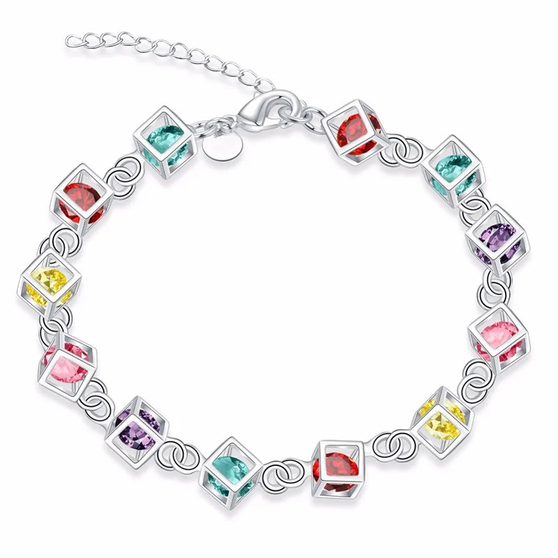 925 Silver Woman Bracelet with Multicolored Cube Crystal