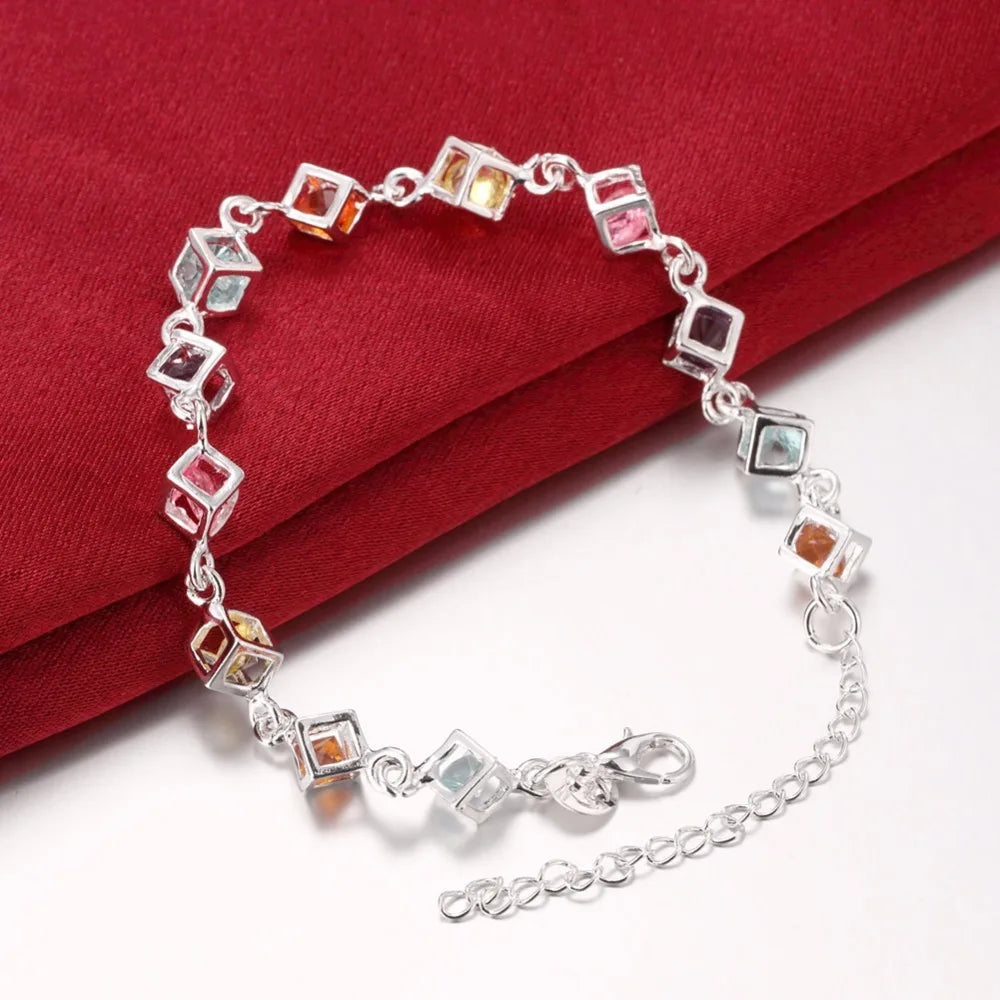 925 Silver Woman Bracelet with Multicolored Cube Crystal