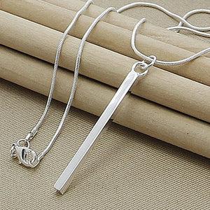 Hot Silver 925 Chain Necklace Square Pillar Pendant Necklaces