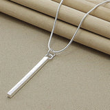 Hot Silver 925 Chain Necklace Square Pillar Pendant Necklaces