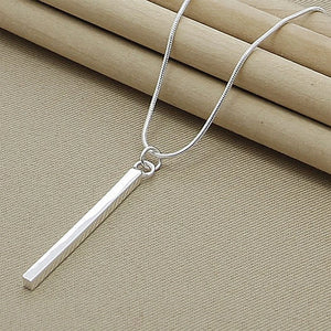 Hot Silver 925 Chain Necklace Square Pillar Pendant Necklaces