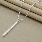 Hot Silver 925 Chain Necklace Square Pillar Pendant Necklaces