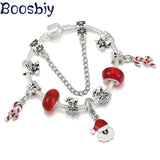 Silver Charm Bracelet Red Santa Candy DIY Christmas Jewelry Gift