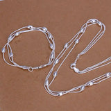 Hot Silver Jewelry Set Egg Triple Strands Bracelet Necklace