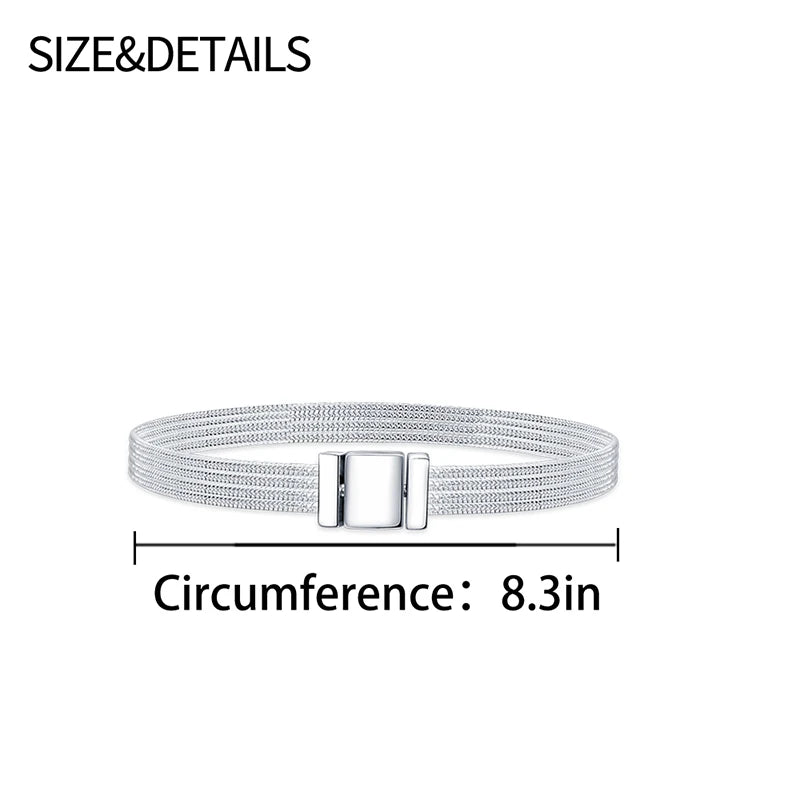 Hot Silver Multiple Bracelet Flat Closure Fit Bead Pendant DIY Women