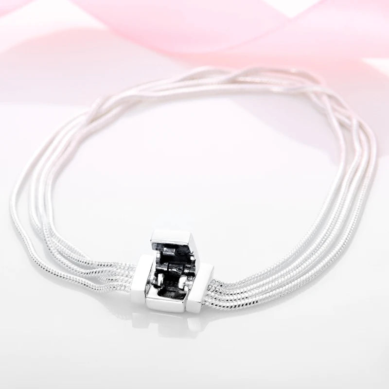 Hot Silver Multiple Bracelet Flat Closure Fit Bead Pendant DIY Women