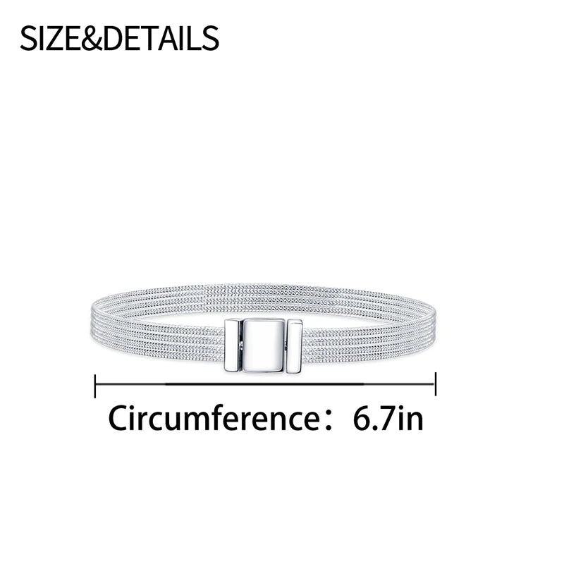 Hot Silver Multiple Bracelet Flat Closure Fit Bead Pendant DIY Women