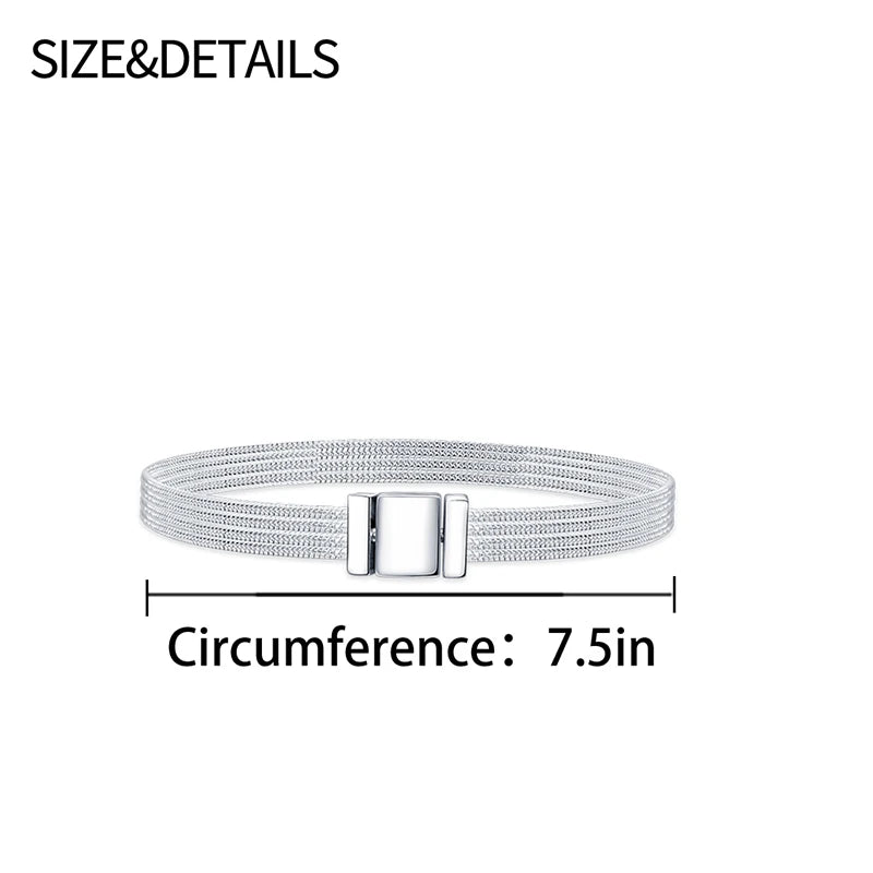 Hot Silver Multiple Bracelet Flat Closure Fit Bead Pendant DIY Women