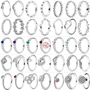 Silver Flower Feather Heart Pav? Ring 925 Silver