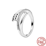 Silver Flower Feather Heart Pav? Ring 925 Silver