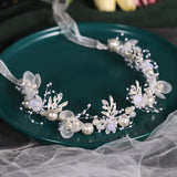 Silver Tiara Headband Wedding Bridal Hair Accessories Pearls Crystal Veil