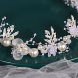 Silver Tiara Headband Wedding Bridal Hair Accessories Pearls Crystal Veil