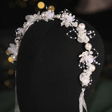 Silver Tiara Headband Wedding Bridal Hair Accessories Pearls Crystal Veil