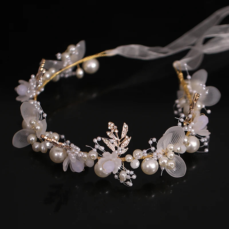 Silver Tiara Headband Wedding Bridal Hair Accessories Pearls Crystal Veil