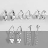 Silver Twist Hoop Earrings Set CZ Zircon Huggie Jewelry