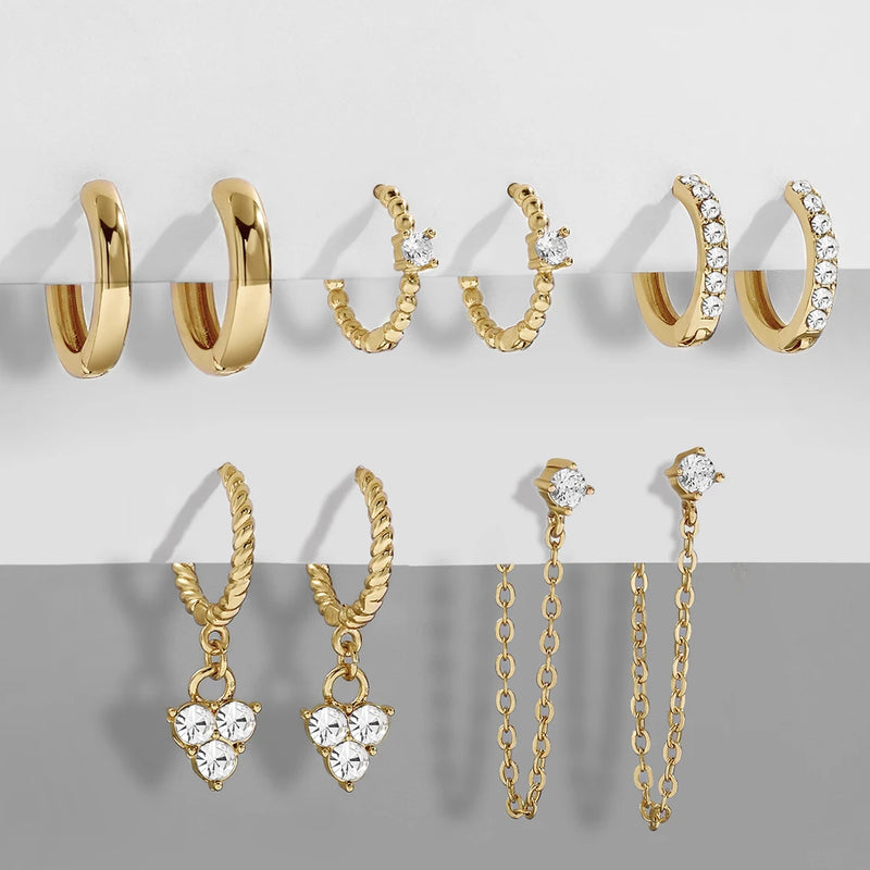 Silver Twist Hoop Earrings Set CZ Zircon Huggie Jewelry