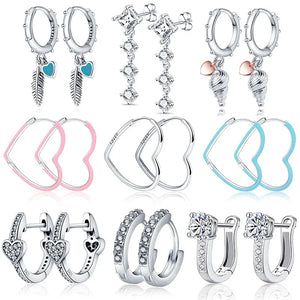 925 Silver Heart Hoop Earrings for Women Jewelry Gift