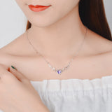 Silver Love Angel Wings Necklace Heart Crystal Zirconia Women Birthday Present
