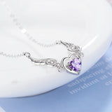 Silver Love Angel Wings Necklace Heart Crystal Zirconia Women Birthday Present