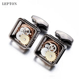 Square Steampunk Gear Cufflinks Lepton Watch Mechanism Cuff links