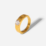 High-end Stainless Steel 18K Plated Zircon Open Ring
