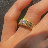 High-end Stainless Steel 18K Plated Zircon Open Ring