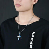 Stainless Steel Christian Cross Pendant Necklace with CZ, 24'' Chain