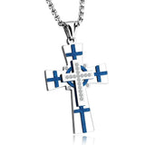 Stainless Steel Christian Cross Pendant Necklace with CZ, 24'' Chain
