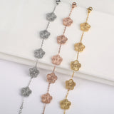Stainless Steel Laser Five Leaf Flower Petal Adjustable Clover Bracelet