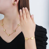 Stainless Steel Laser Five Leaf Flower Petal Adjustable Clover Bracelet