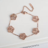 Stainless Steel Laser Five Leaf Flower Petal Adjustable Clover Bracelet