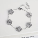 Stainless Steel Laser Five Leaf Flower Petal Adjustable Clover Bracelet