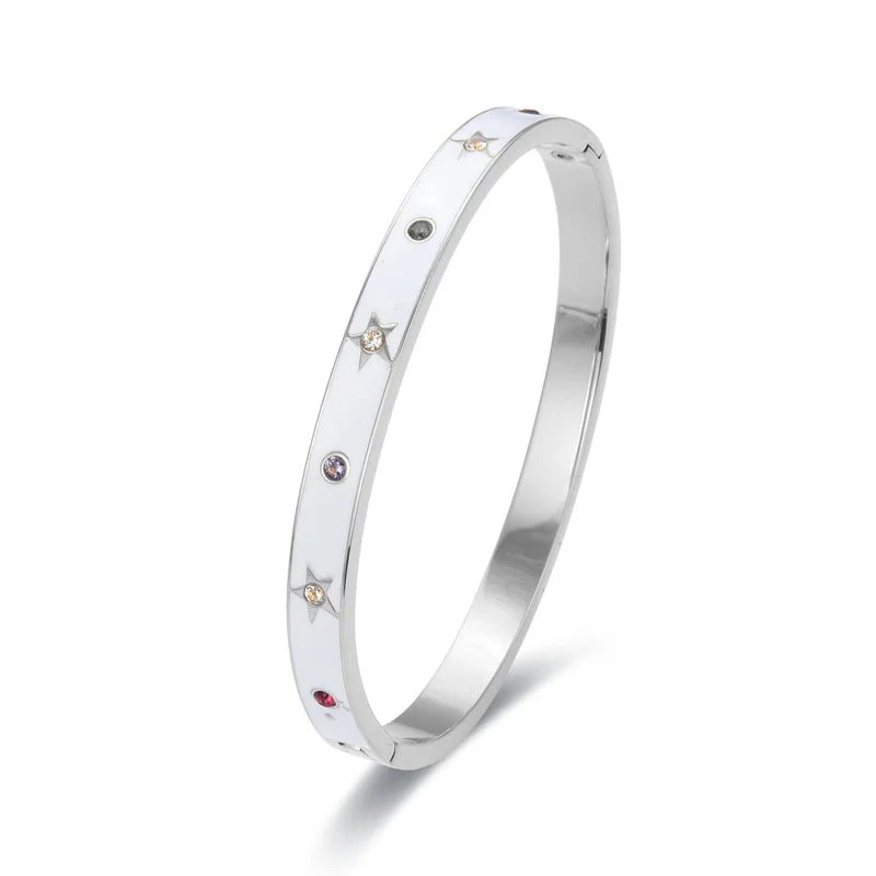 Stainless Steel Rose Crystal Bangle - Women Gift