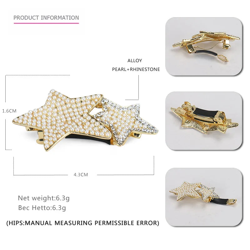 Hot Pearl Hair Clip Star Shaped Rhinestone Barrette for Girls
