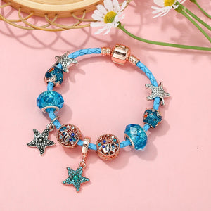 Crystal Starfish Charm Bracelet Leather Chain Women Jewelry Gift