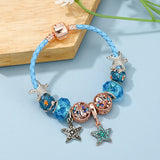 Crystal Starfish Charm Bracelet Leather Chain Women Jewelry Gift